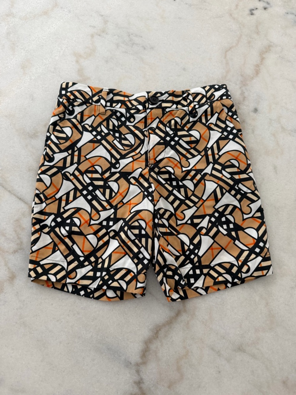 Burberry Black, Tan, Orange & White Monogram Shorts